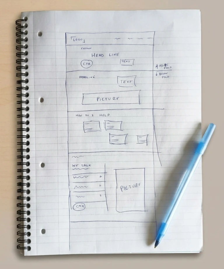 Planning sketch in a notebook