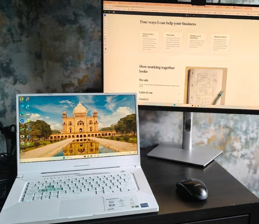 worktop Desk setup with a project in progress on screen